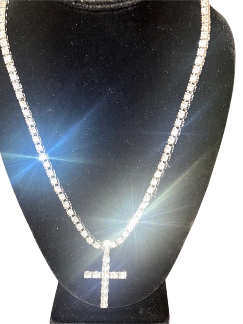 Crystal Cross Pendant Necklace in Silver Tone
